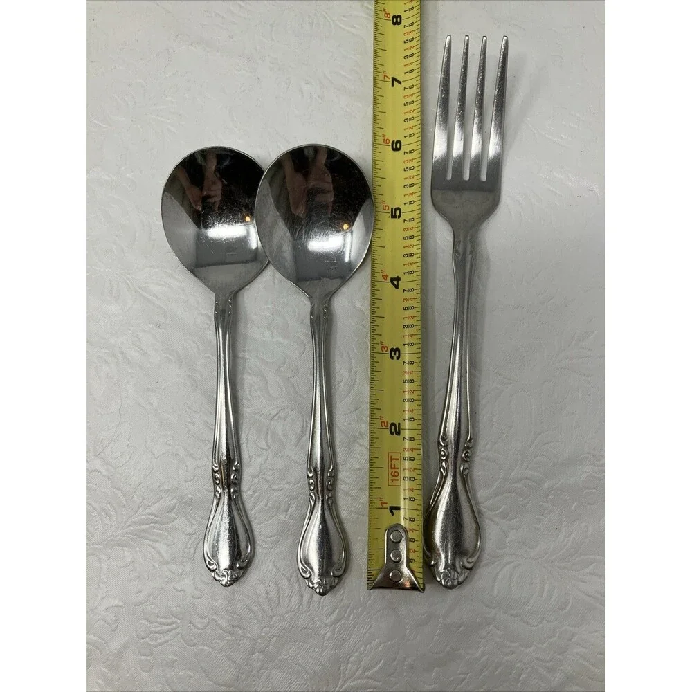 WALCO ILLUSTRA Dinner Fork & 2 Round Bowl Soup Gumbo Spoons Stainless